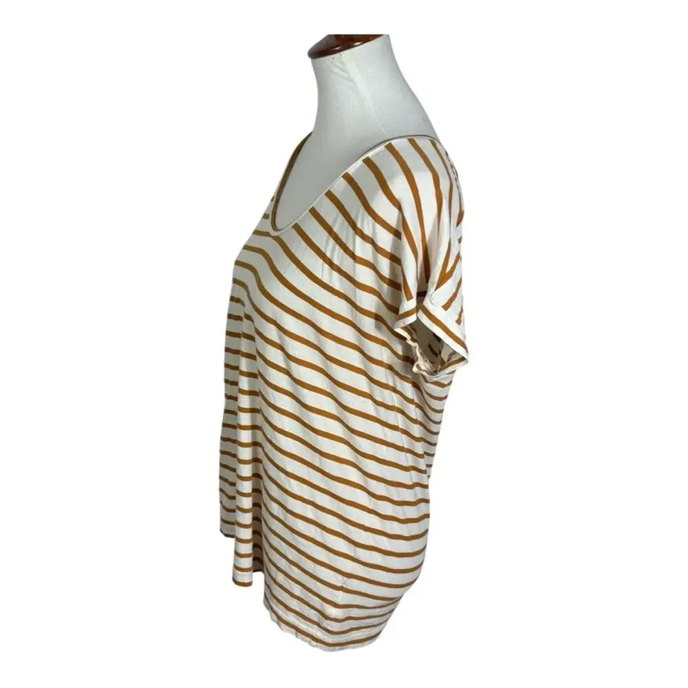 Tory Burch Soft Striped V Neck Brown and White Women's Tee Size L